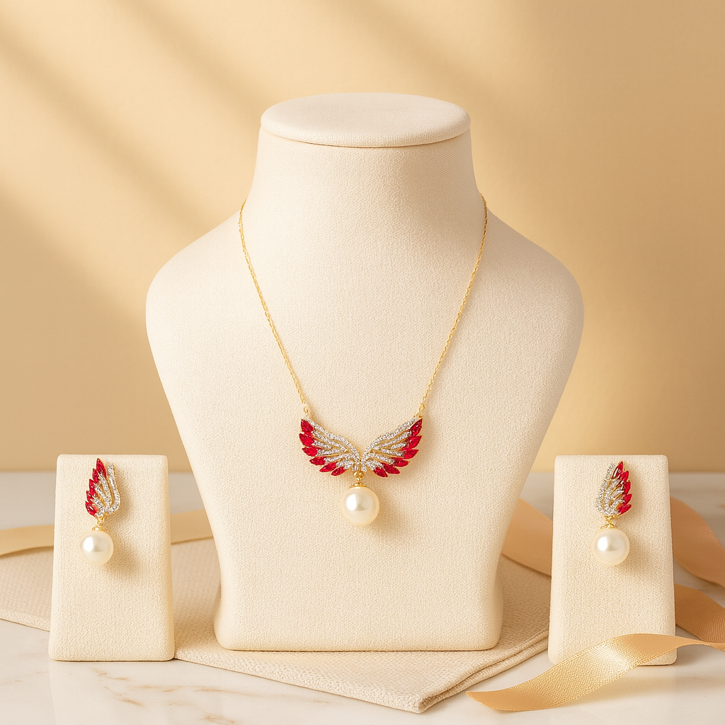Aanura Wing Pearl Necklace & Earrings Set