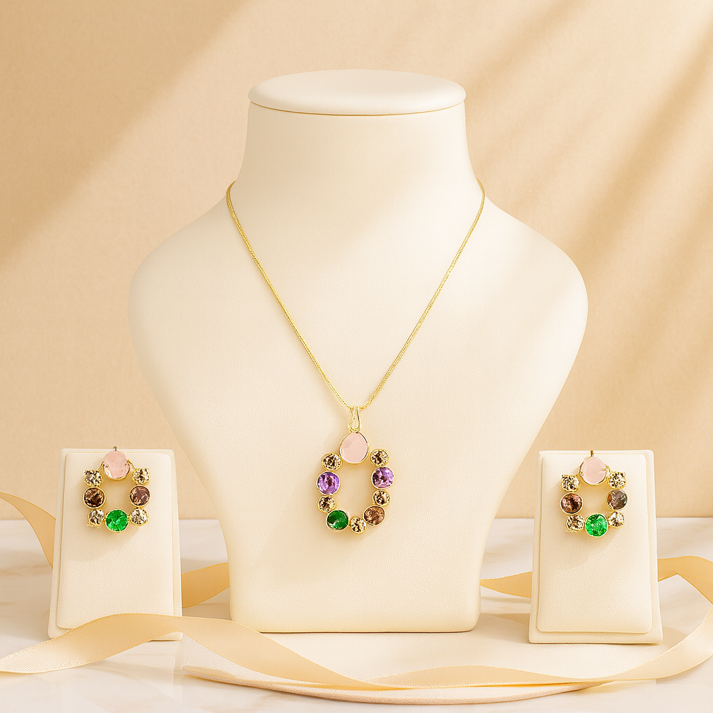 Golden Floral Wreath Necklace & Earrings Set