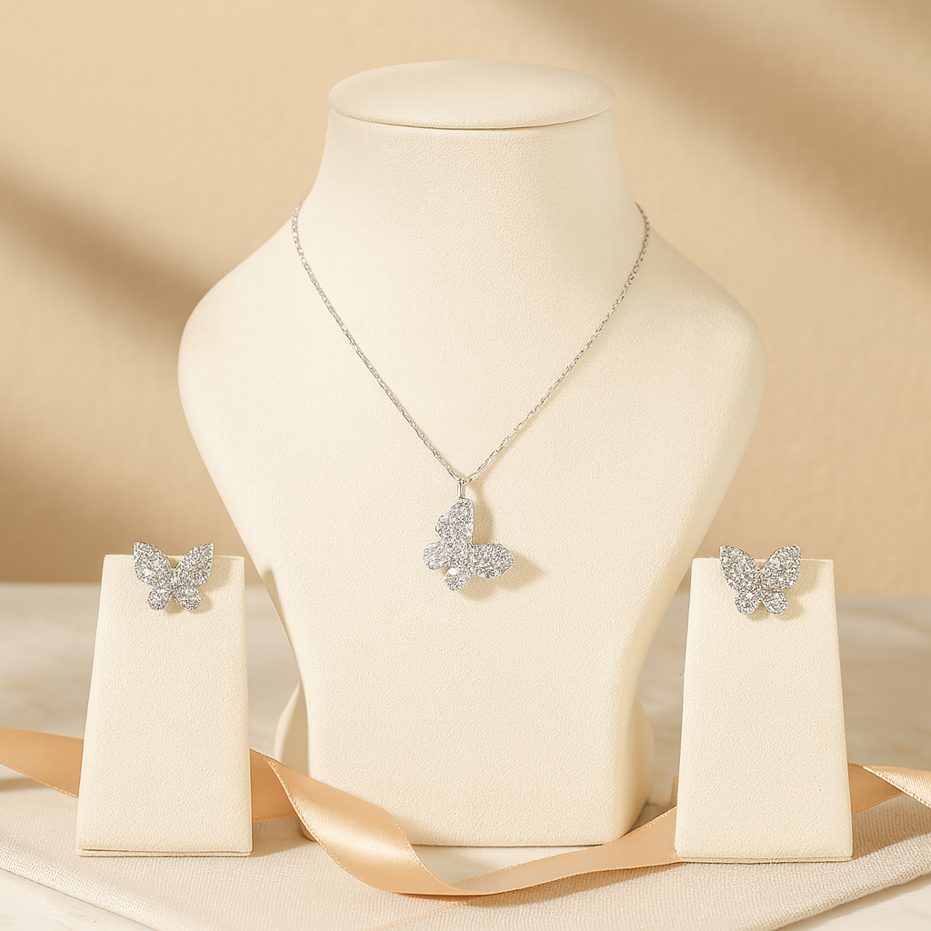 Aanura Crystal Butterfly Necklace & Earrings Set