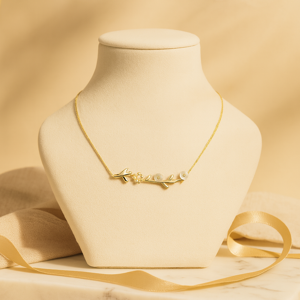 Aanura Floral Gold Necklace with Pearl Accents