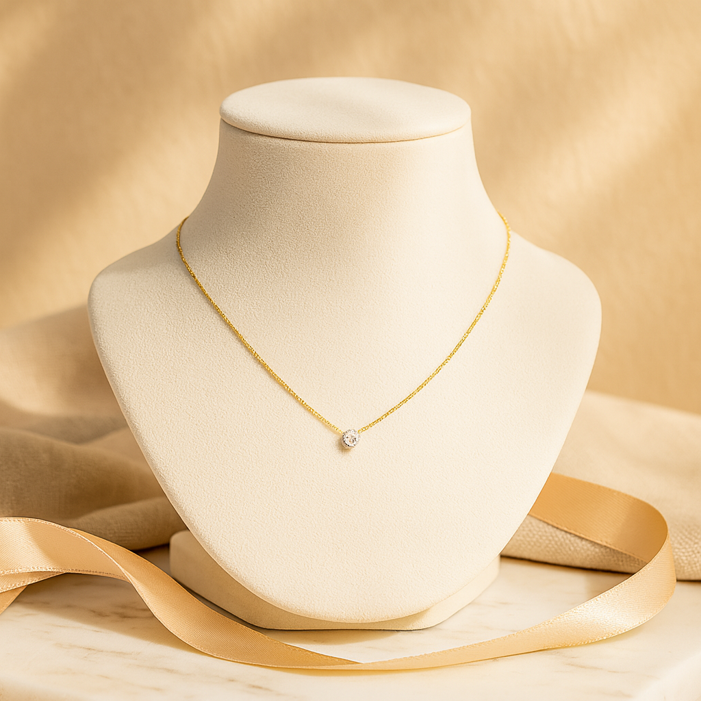 Aanura Minimal Gold Necklace with Solitaire Pendant