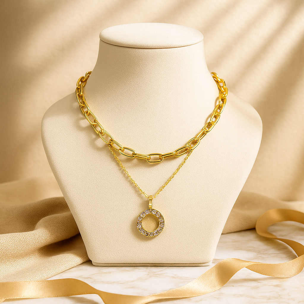 Aanura Gold Layered Circle Pendant Necklace
