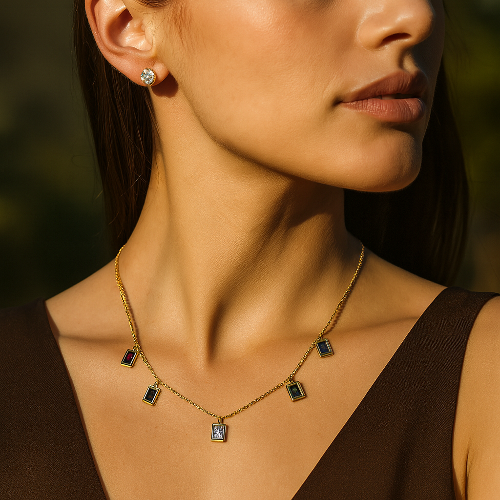 Aanura Multicolor Rectangle Charm Necklace
