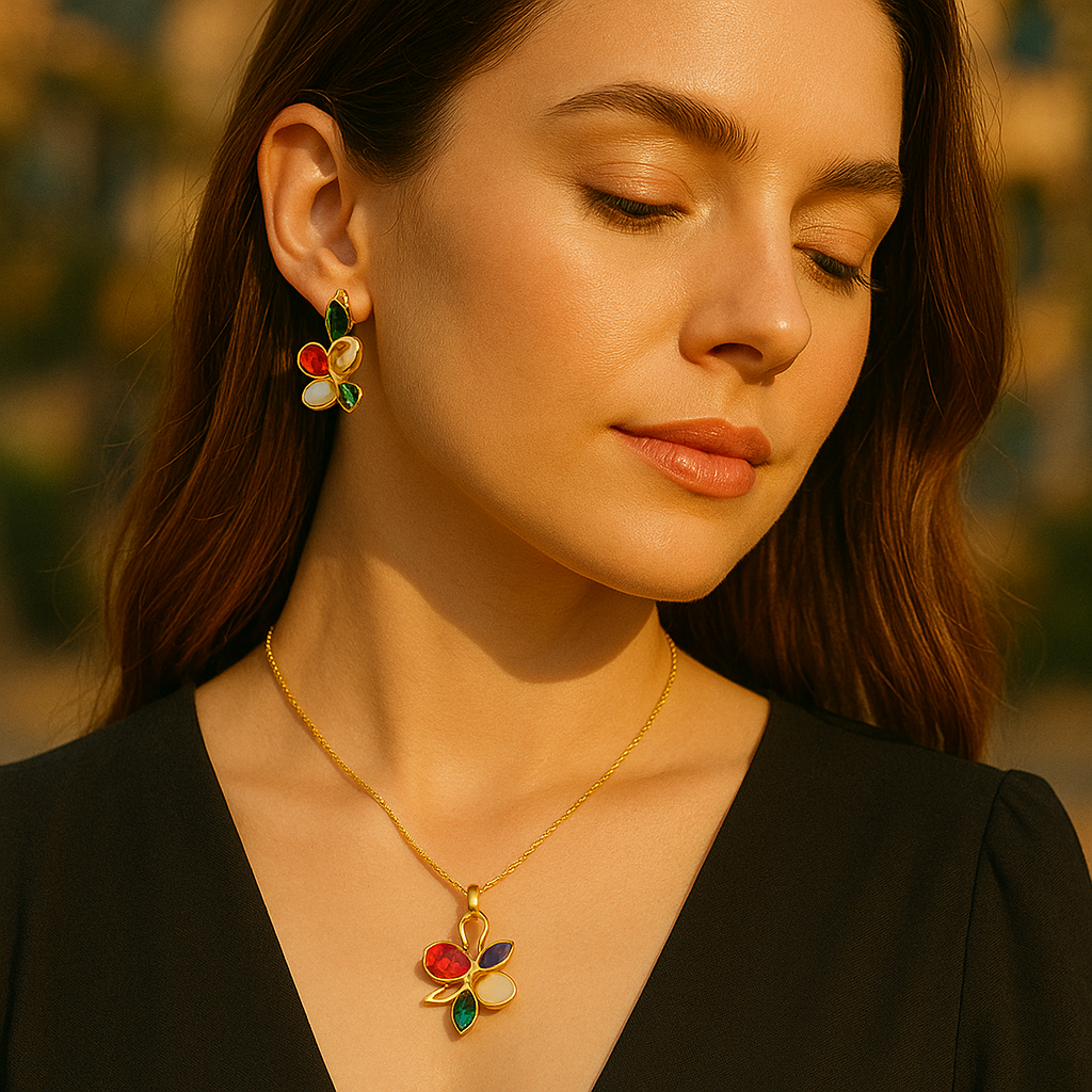 Aanura Multi-Color Floral Necklace & Earrings Set