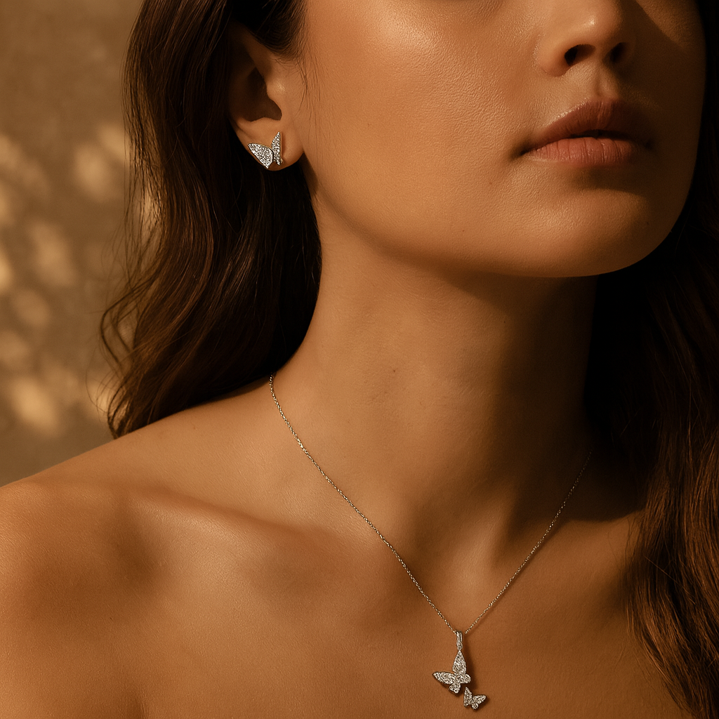 Aanura Butterfly Pendant Necklace & Earrings Set