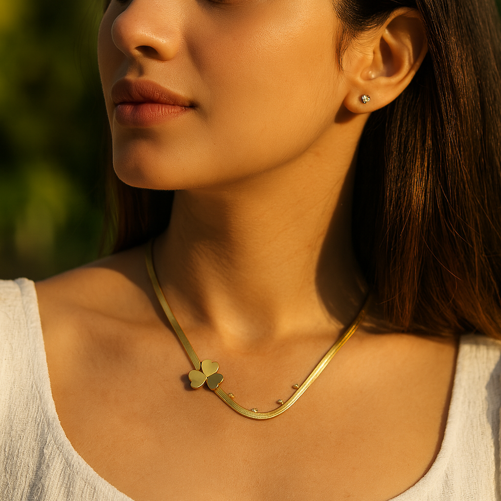 Aanura Golden Clover Necklace & Earrings Set