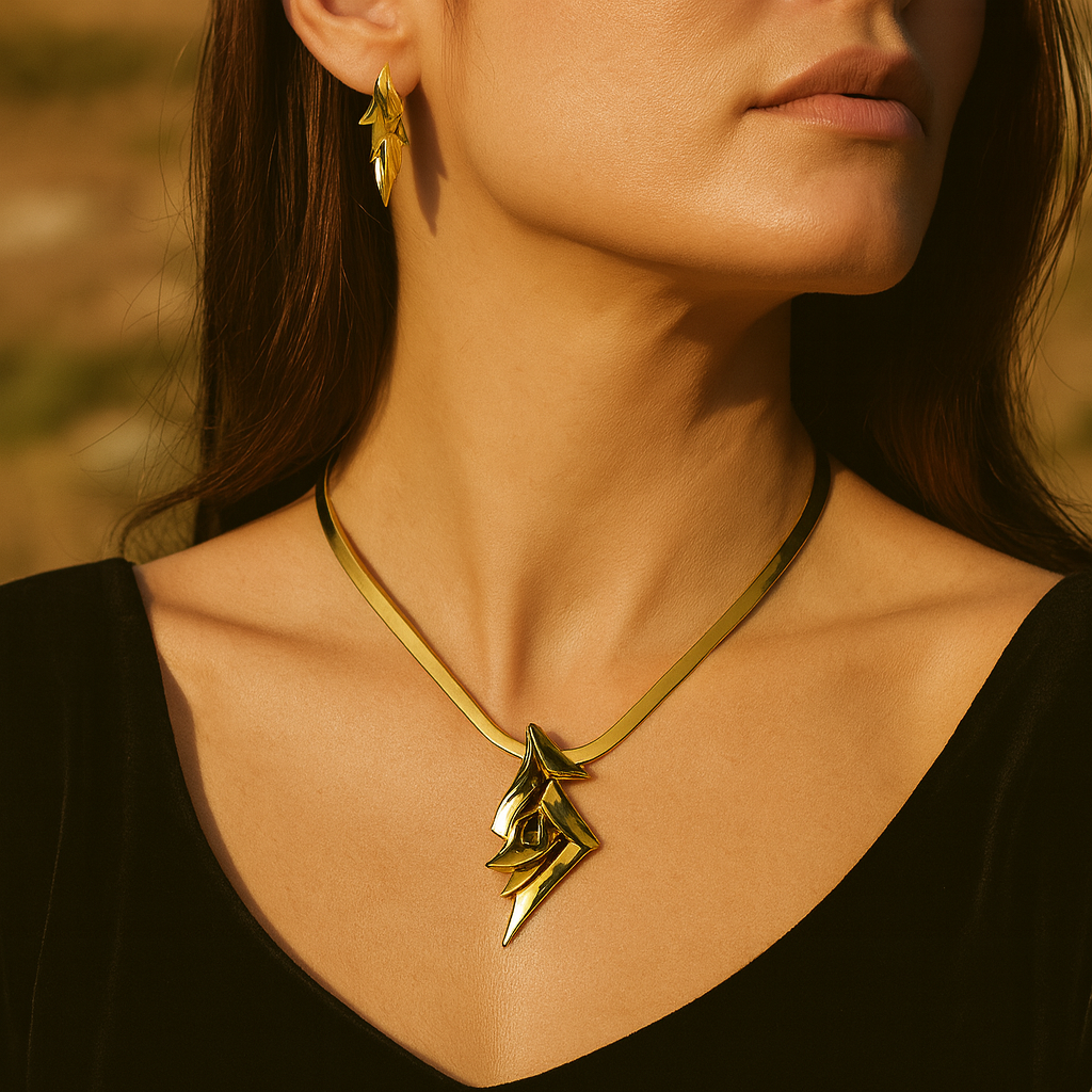 Aanura Golden Leaf Cascade Necklace & Earrings Set
