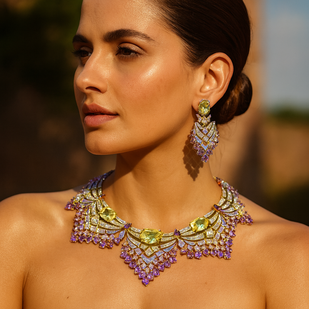 Aanura Yellow & Purple Statement Choker Necklace