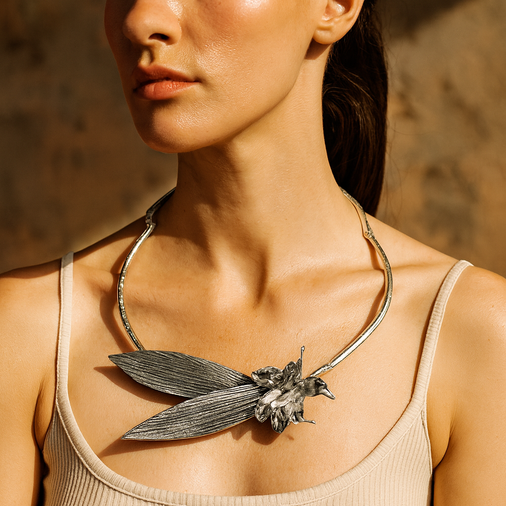 Aanura Silver Floral Statement Choker Necklace