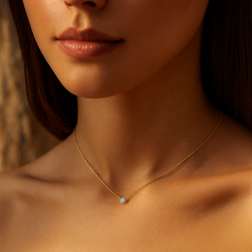 Aanura Minimal Gold Necklace with Solitaire Pendant