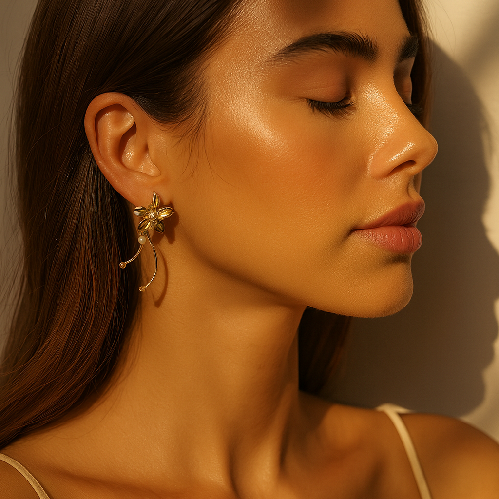 Aanura Crystal Pearl Floral Long Drop Earrings