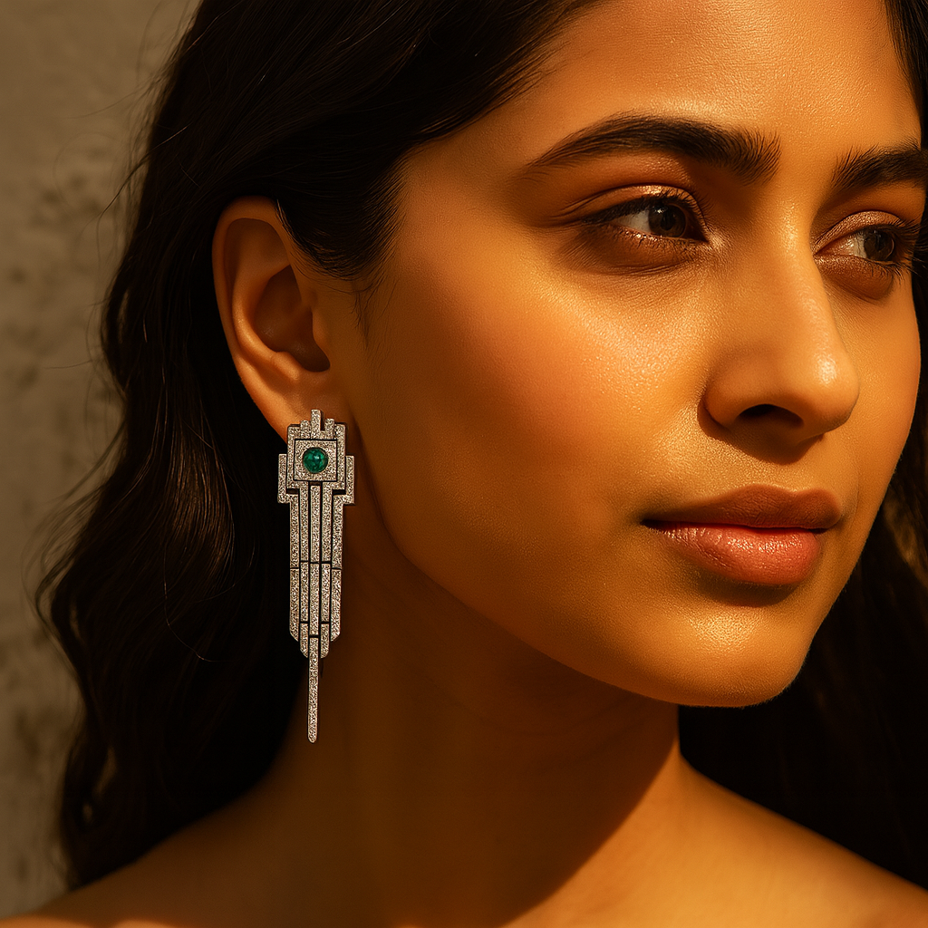Aanura Emerald Crystal Art Deco Drop Earrings