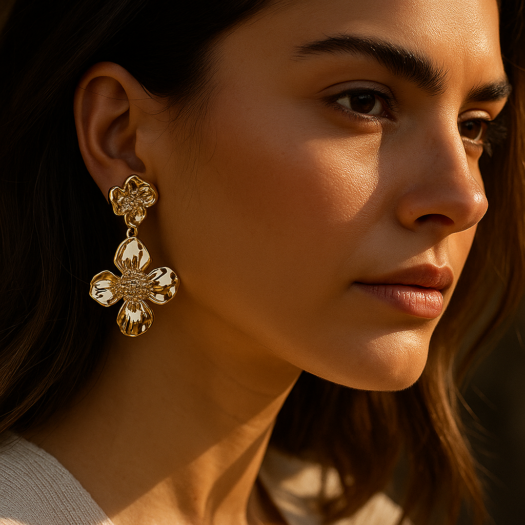 Aanura Bold Golden Floral Drop Earrings