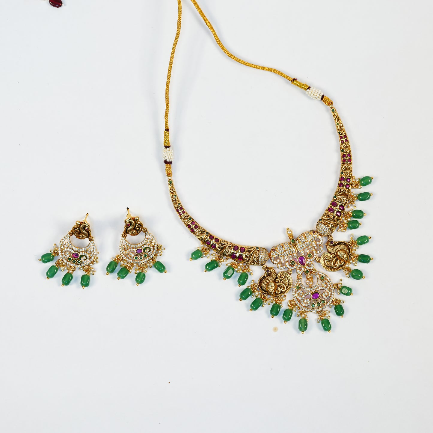 Aanura Gold Plated Temple Necklace & Earring Set