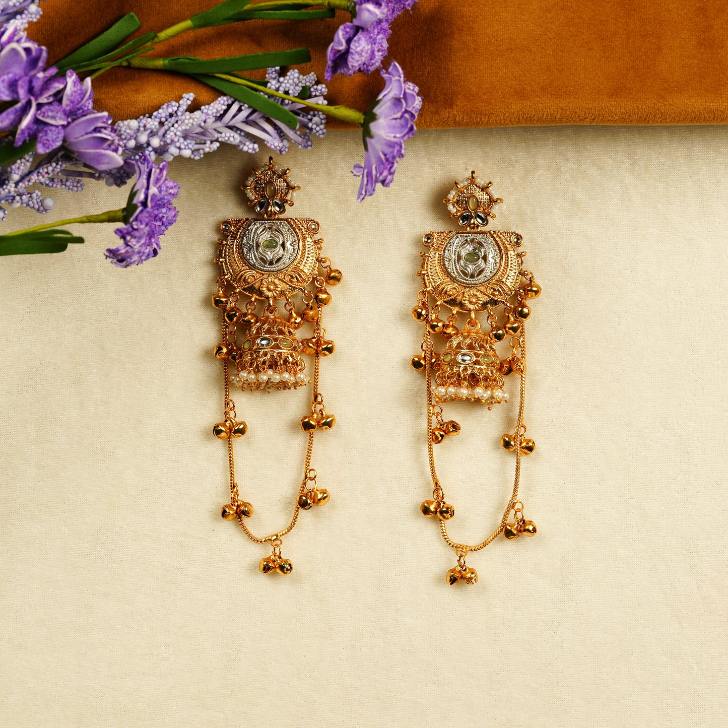 Aanura Gold Plated Temple Statement Earrings