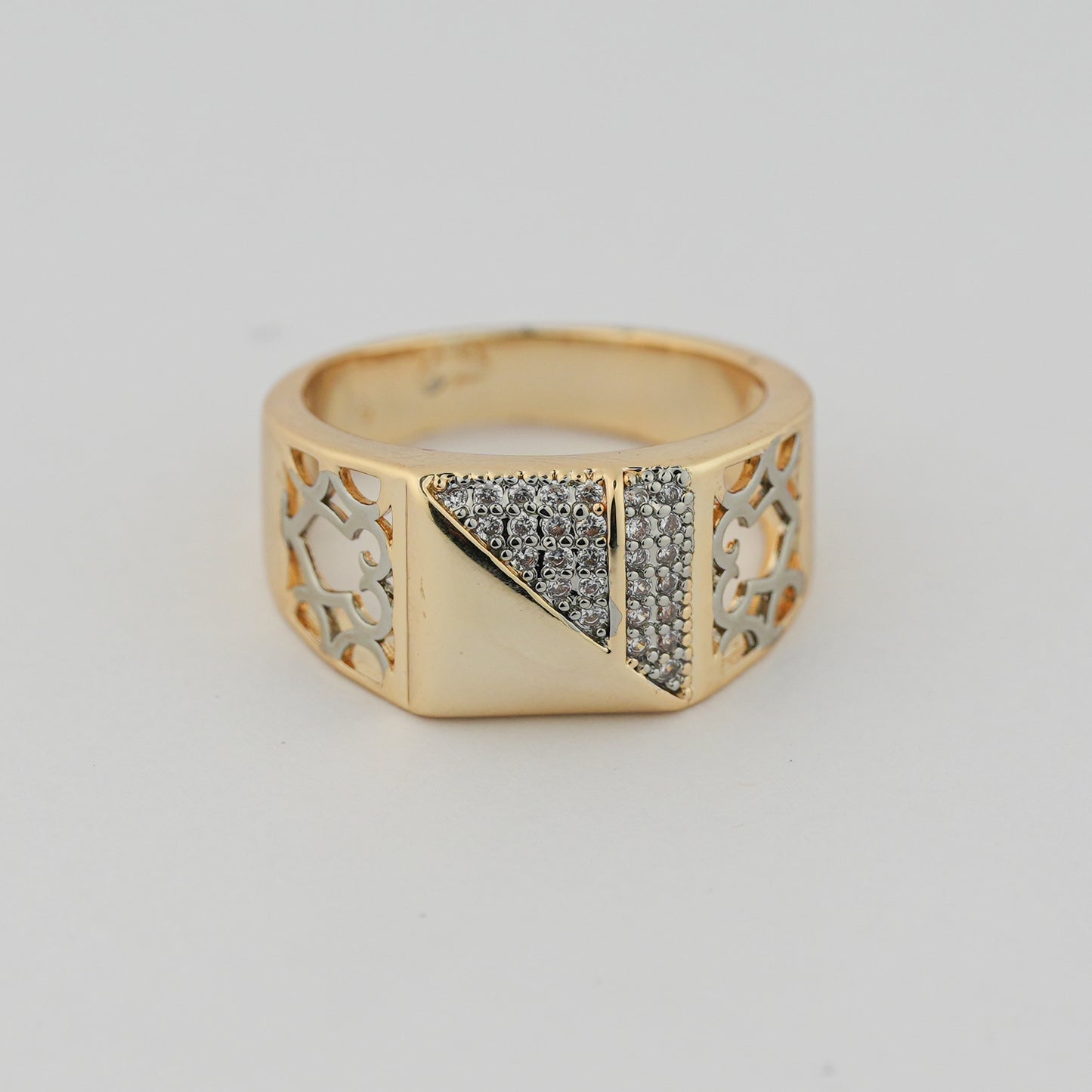 Aanura Gold-Plated Crystal Panel Ring For Men's