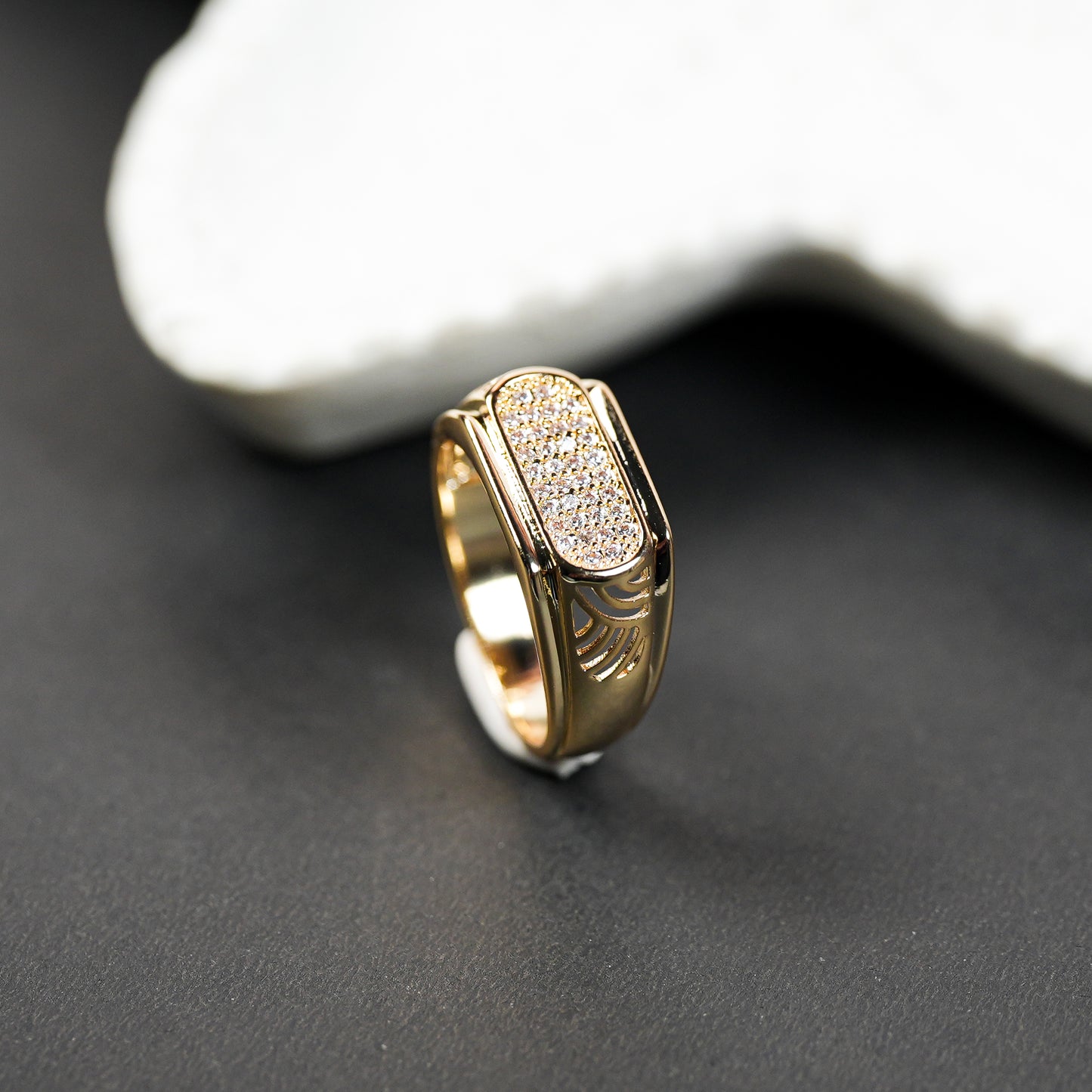 Aanura Gold-Plated Crystal Ring For Men's