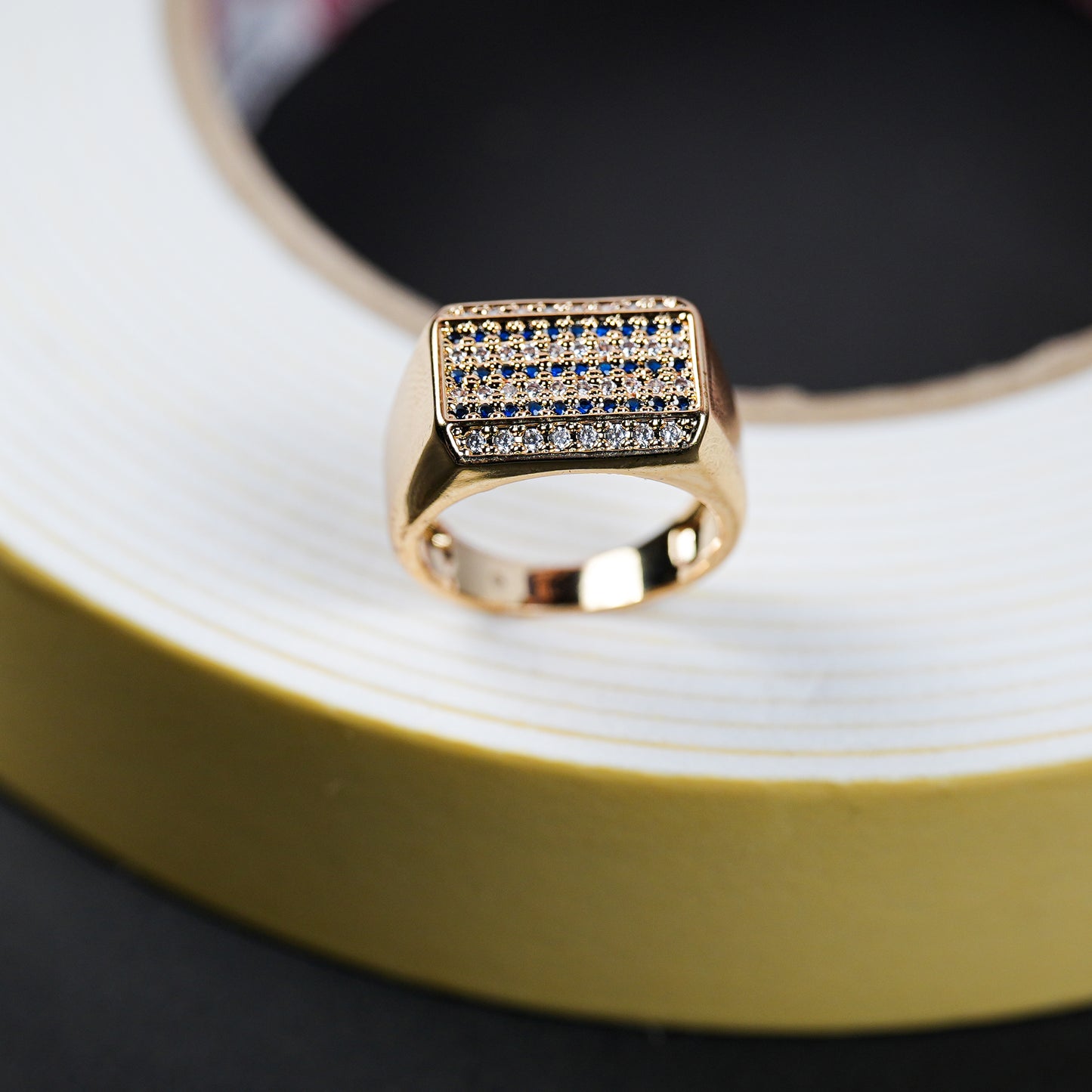 Aanura Gold-Plated Crystal Grid Ring For Men's