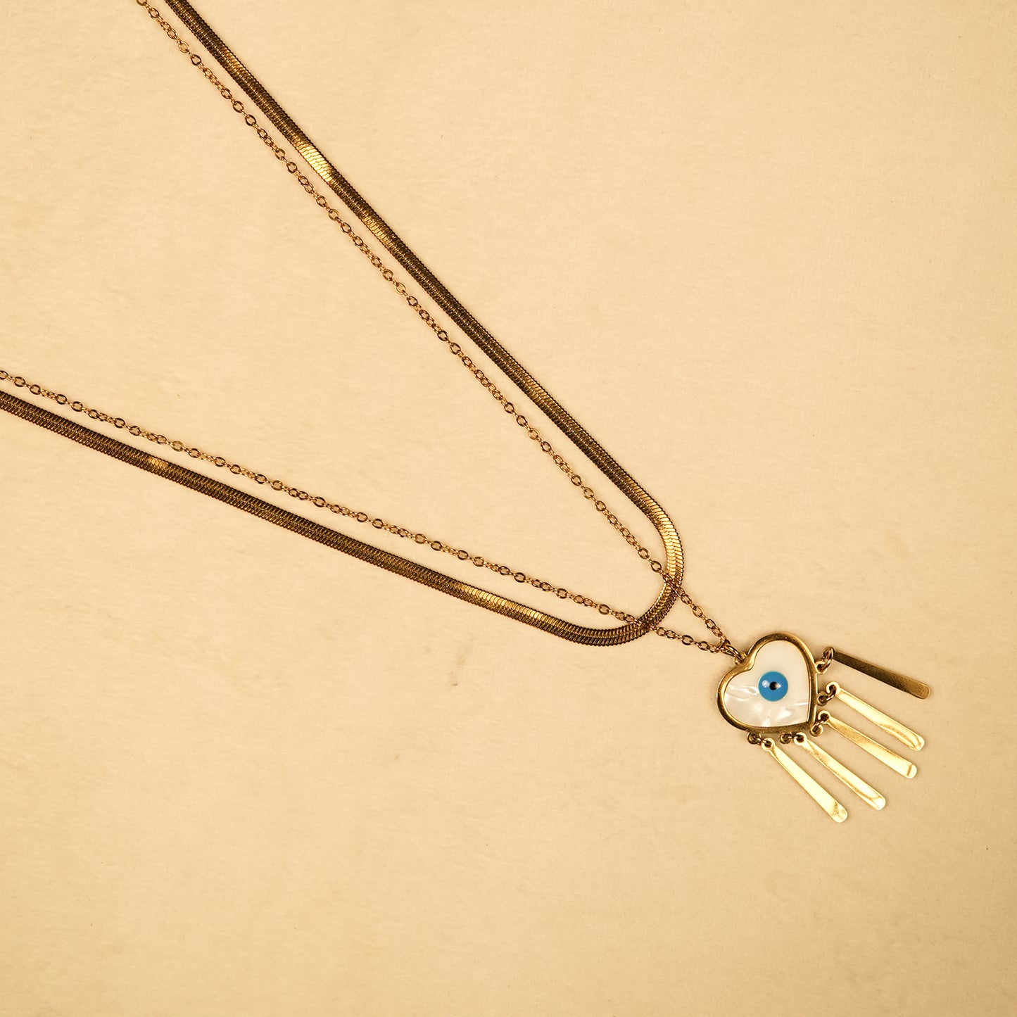 Aanura Evil Eye Heart Layered Pendant Necklace