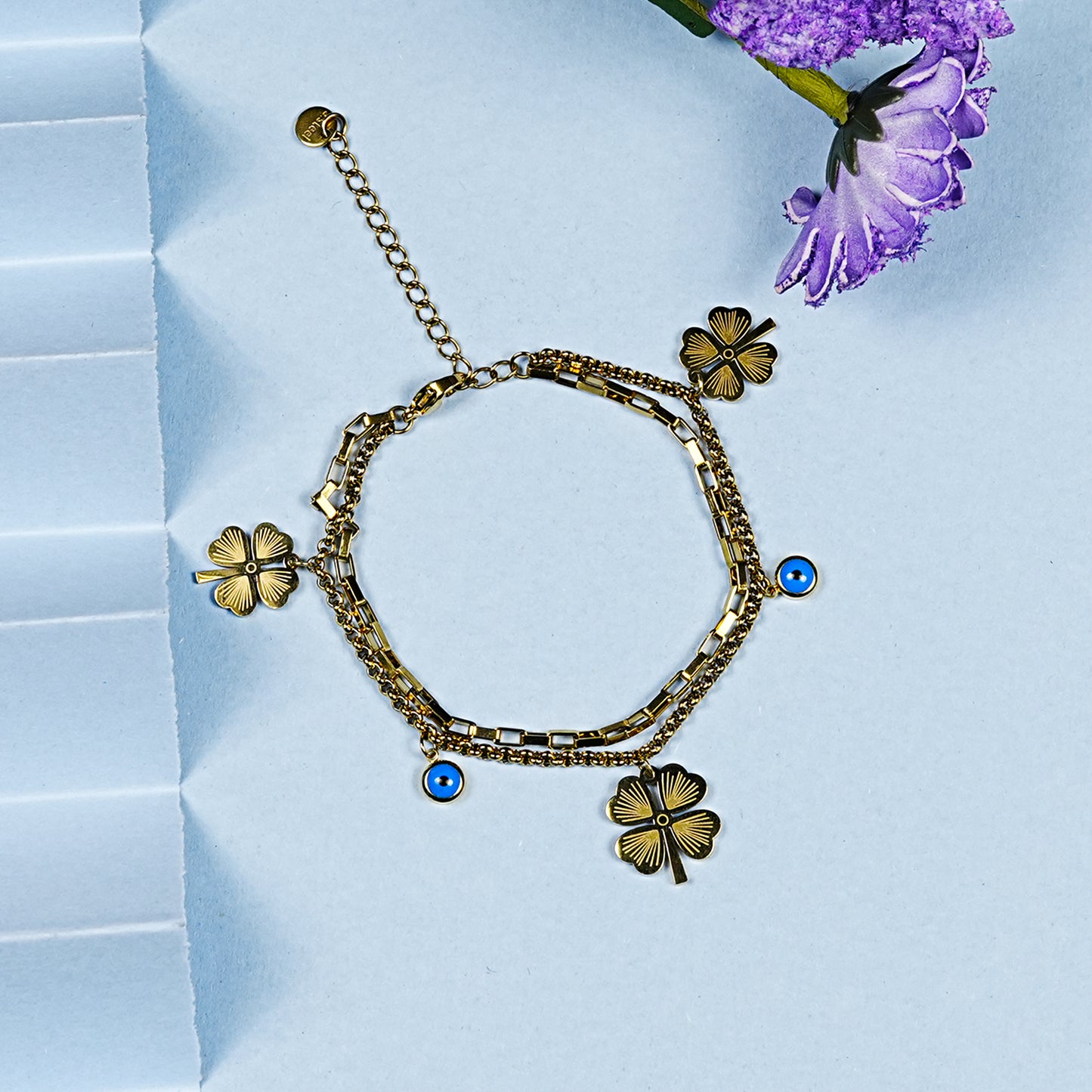Aanura Clover Charm Adjustable Gold Bracelet