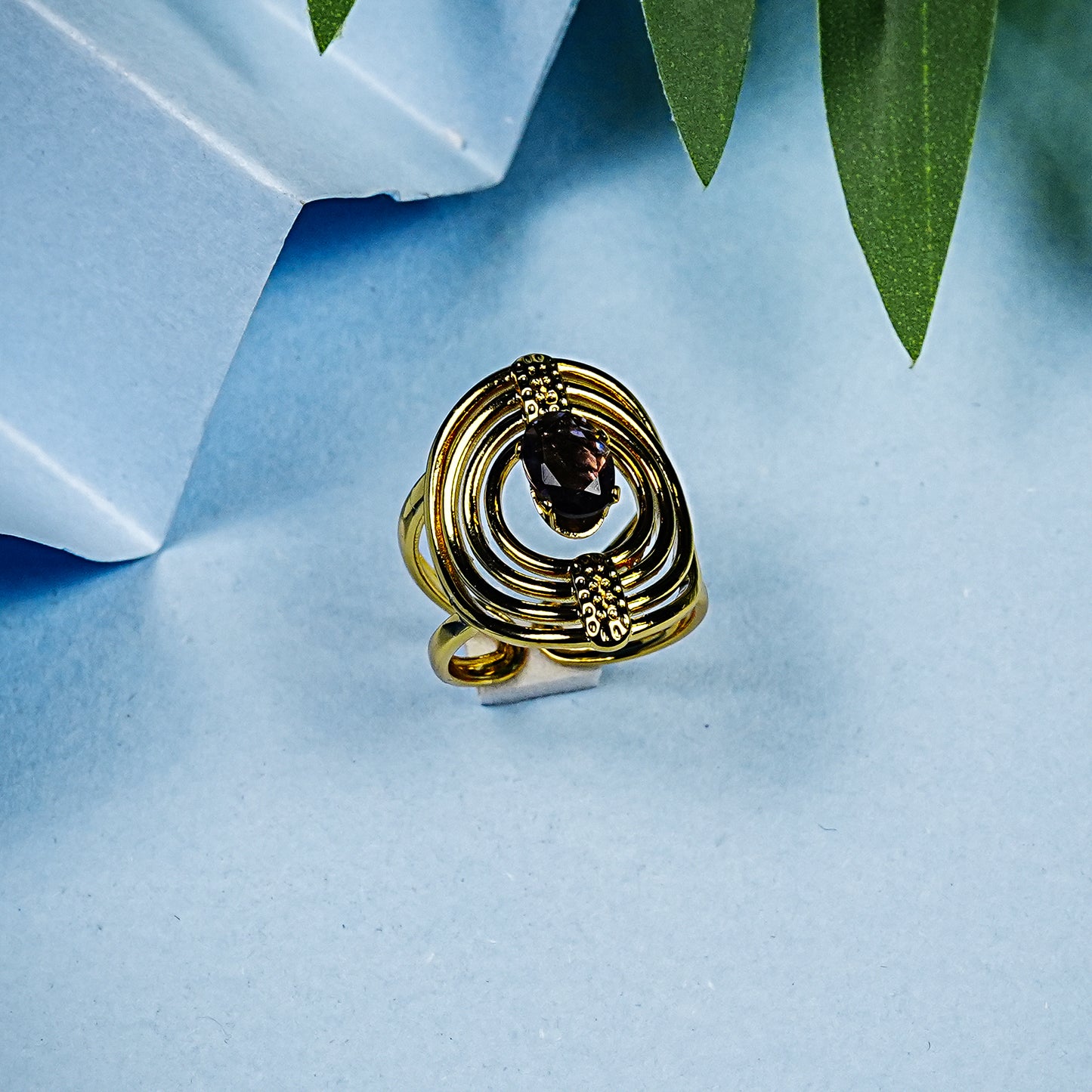 Aanura Gold Plated Abstract Stone Adjustable Ring