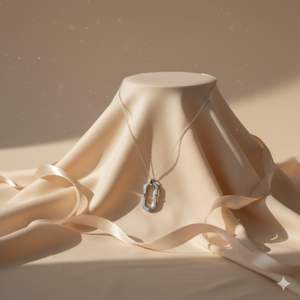 Aanura Oval Link Pendant Necklace in 925 Silver