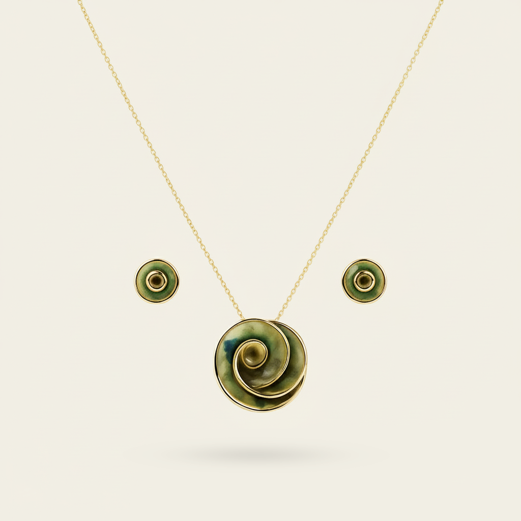 Aanura Spiral Green Rose Necklace & Earrings Set