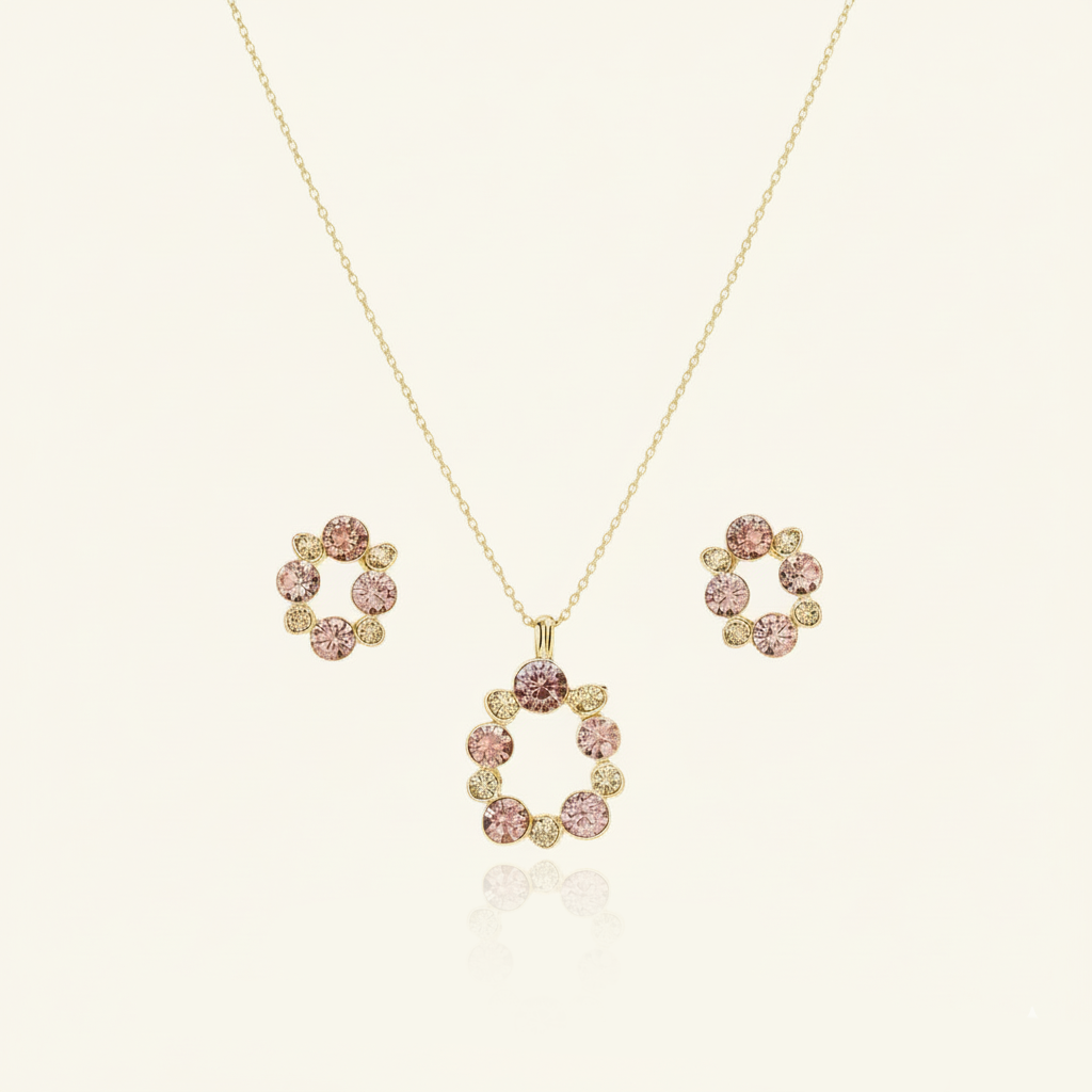 Golden Floral Wreath Necklace & Earrings Set