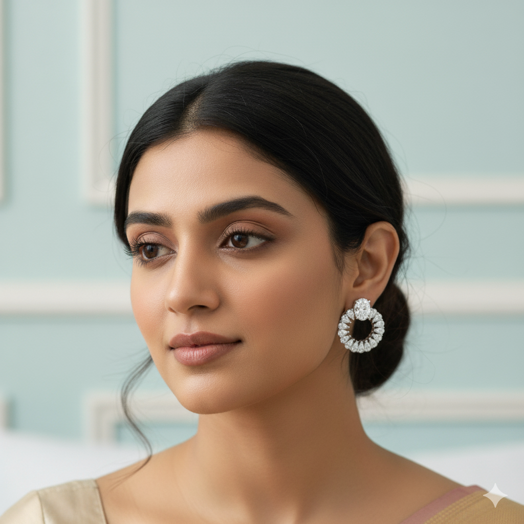 Aanura Emerald Halo Earrings in 925 Silver