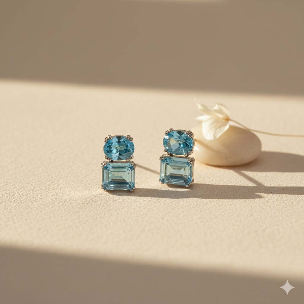 Aanura Dual Gemstone Stud Earrings in 925 Silver