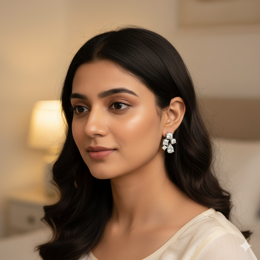 Aanura Multi-Stone Cluster Earrings in 925 Silver