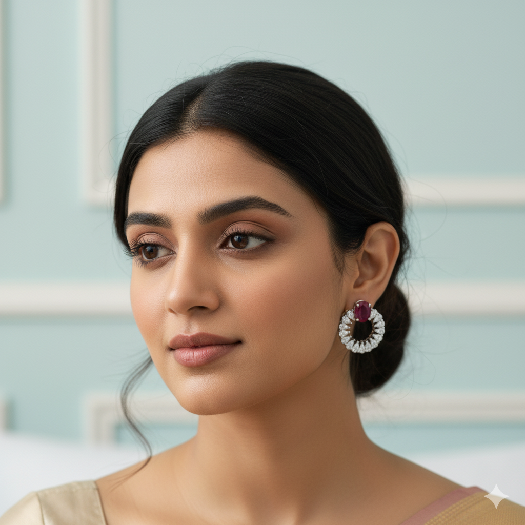 Aanura Emerald Halo Earrings in 925 Silver