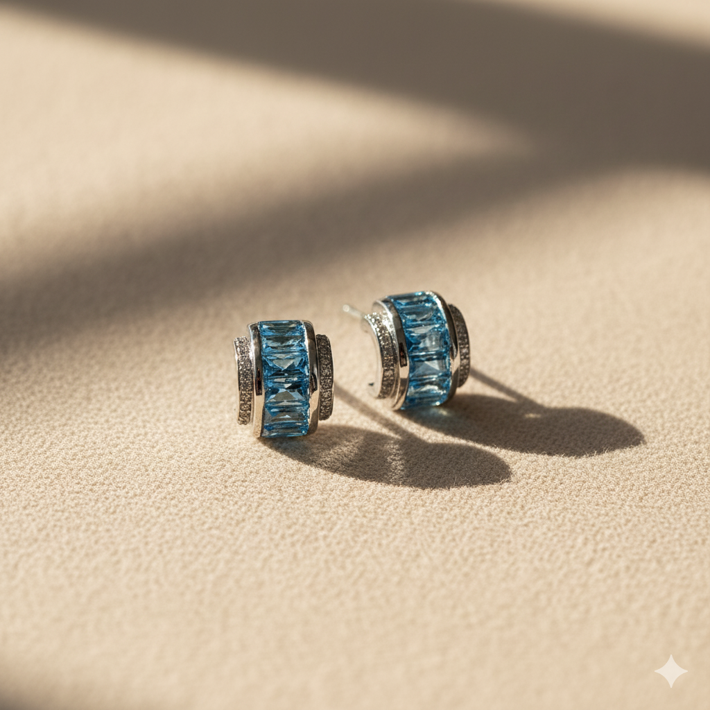 Aanura Baguette Crystal Huggie Earrings in 925 Silver