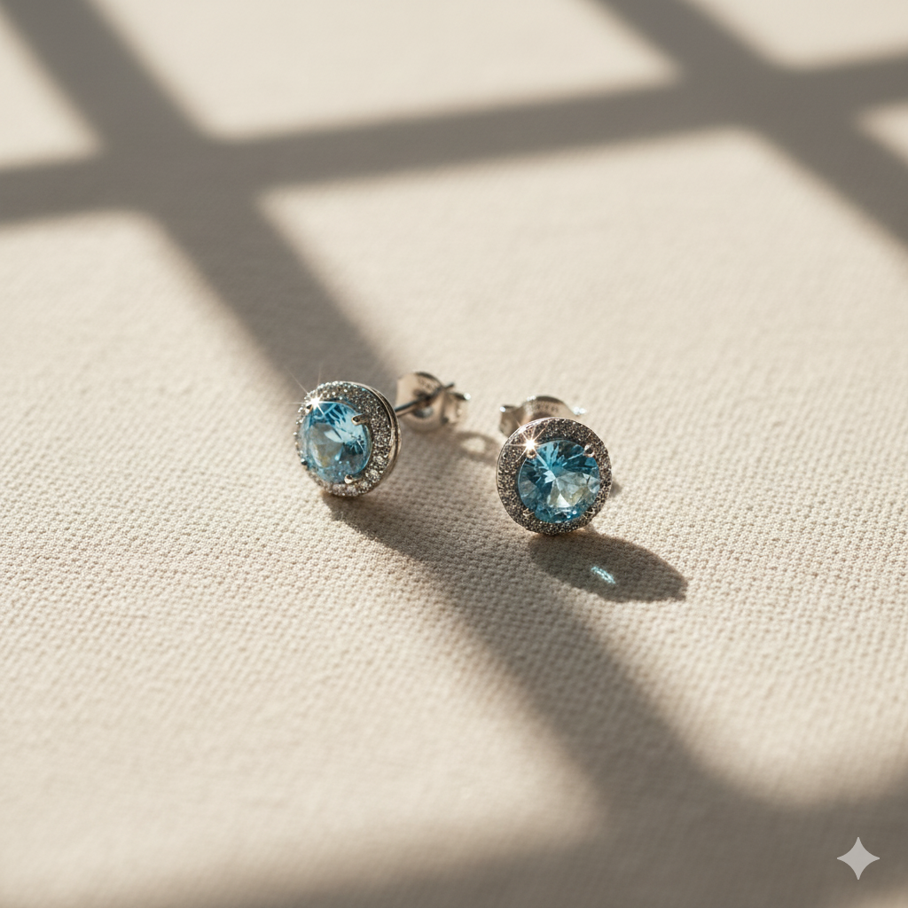 Aanura Crystal Halo Stud Earrings in 925 Silver