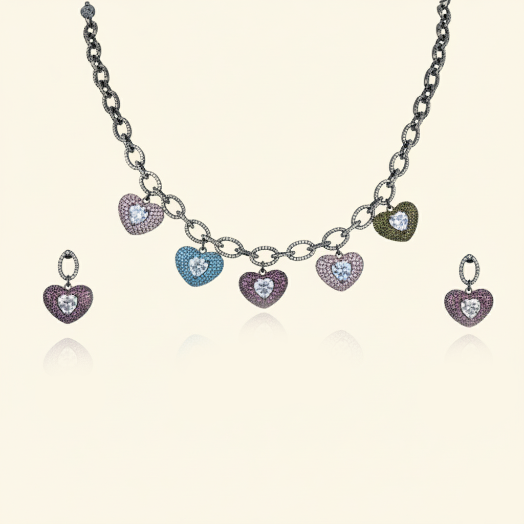 Aanura Multi-Coloured Heart Charm Necklace
