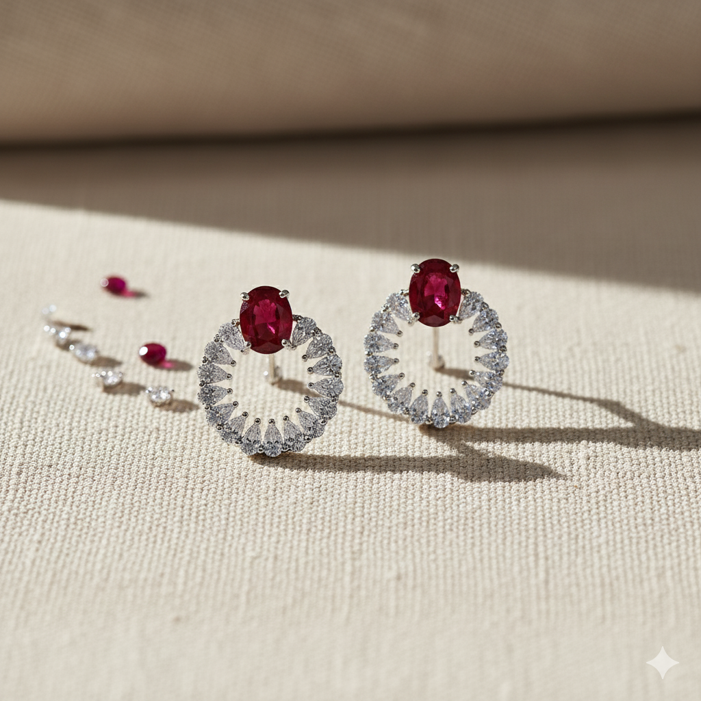 Aanura Emerald Halo Earrings in 925 Silver