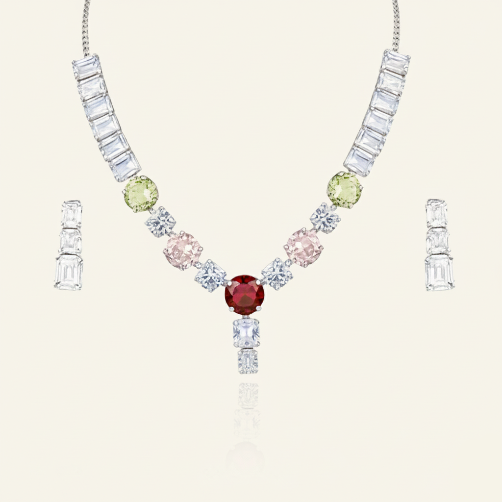 Aanura Red Center Multicolor Crystal Necklace
