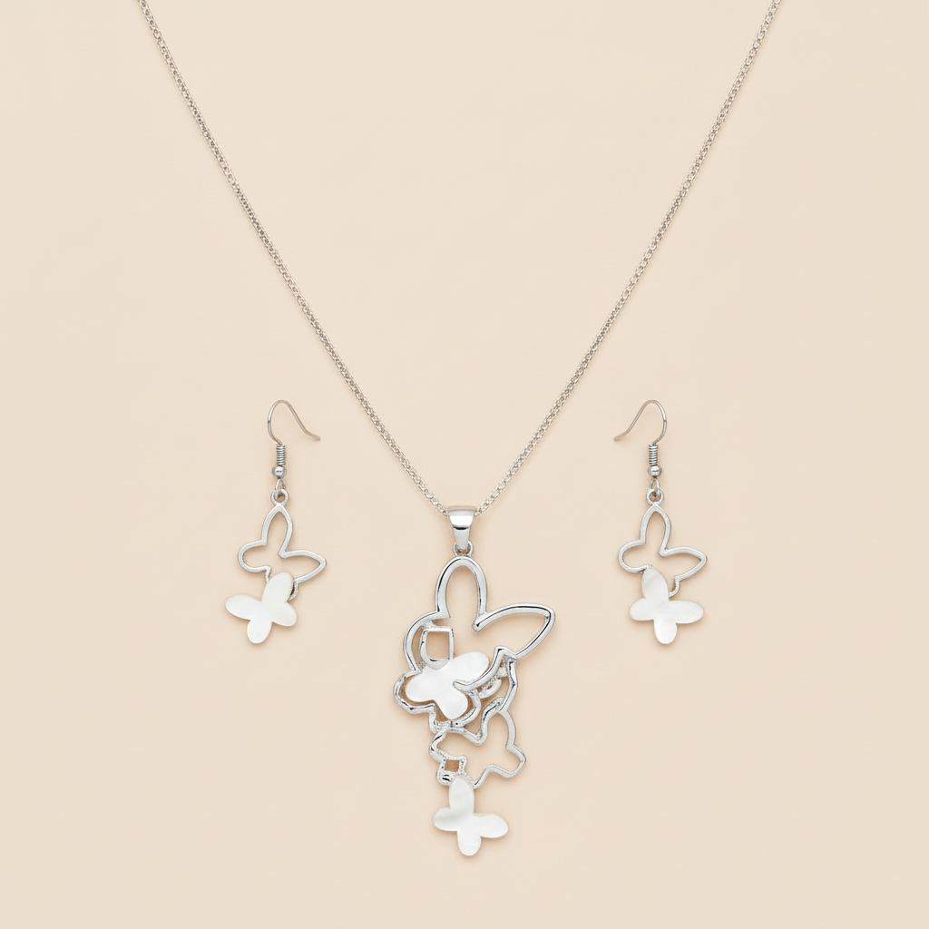 Aanura Dual Butterfly Charm Necklace & Earrings
