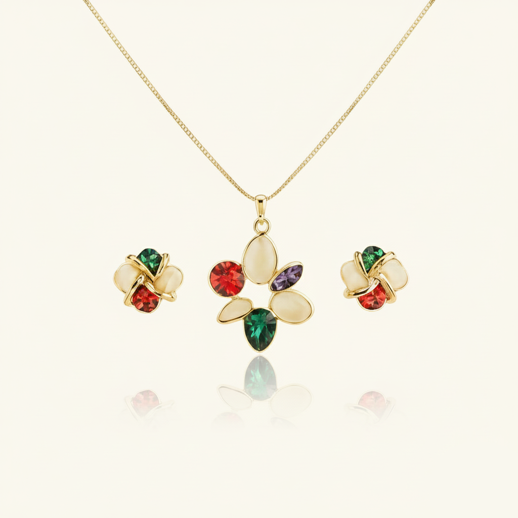 Aanura Multi-Color Floral Necklace & Earrings Set
