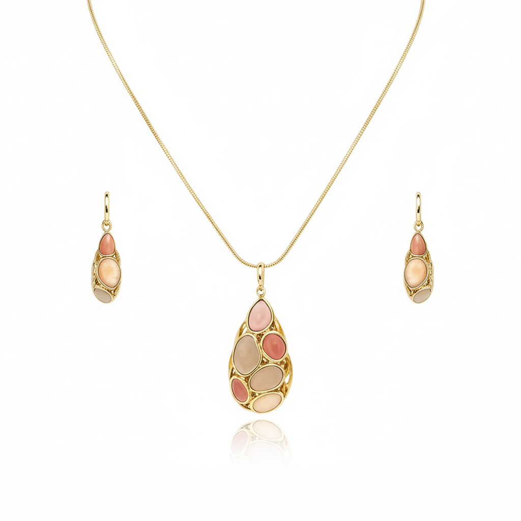 Aanura Pink Lavender Teardrop Necklace & Earrings