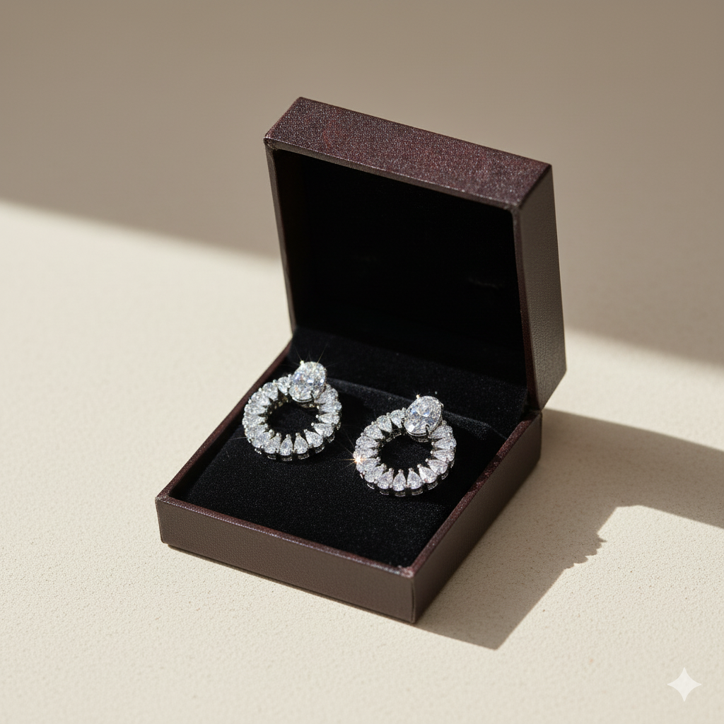 Aanura Emerald Halo Earrings in 925 Silver
