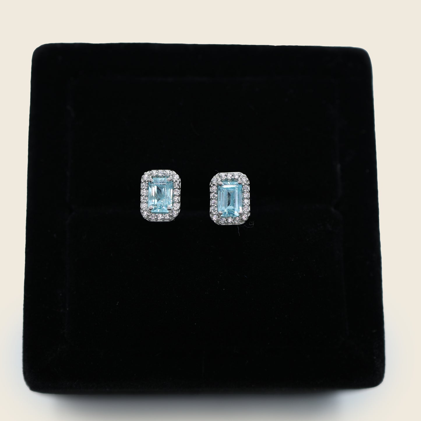 Aanura Emerald-Cut Gemstone Stud Earrings in 925 Silver