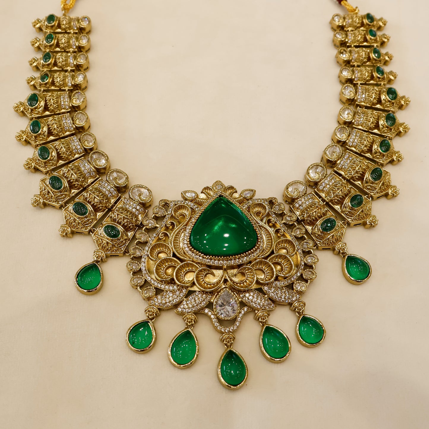 Aanura Antique Bridal Necklace with Ruby Red Stones