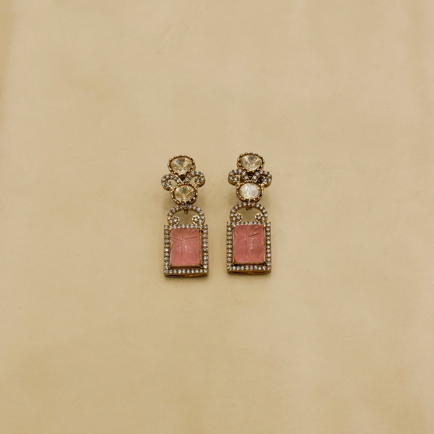 Aanura Green Carved Stone Choker Necklace Set with Earrings