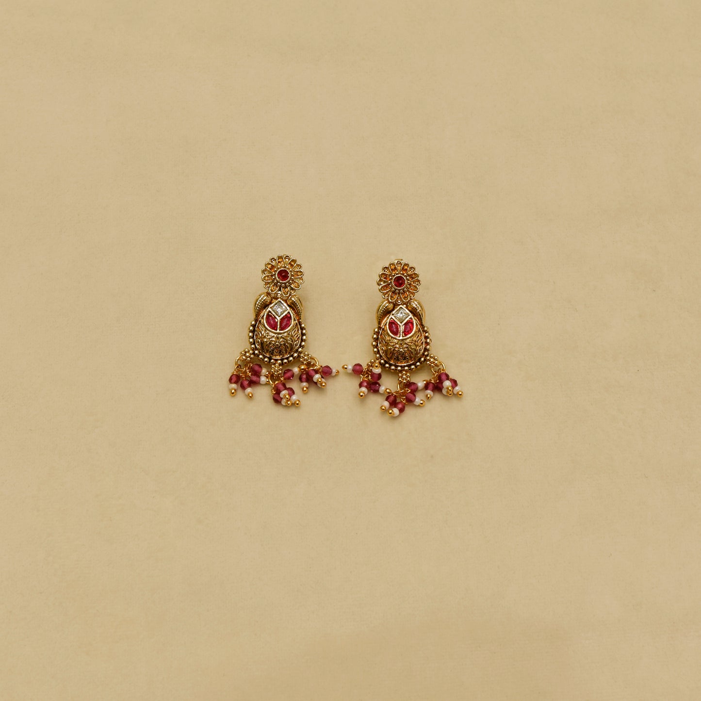 Aanura Temple Bridal Necklace with Ruby & Bead Strands