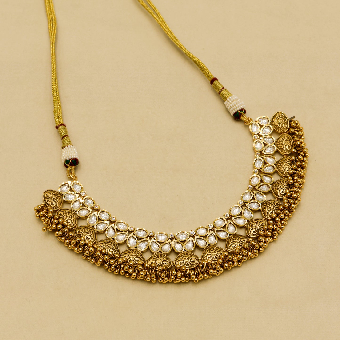 Aanura Antique Gold Kundan Choker Necklace Set