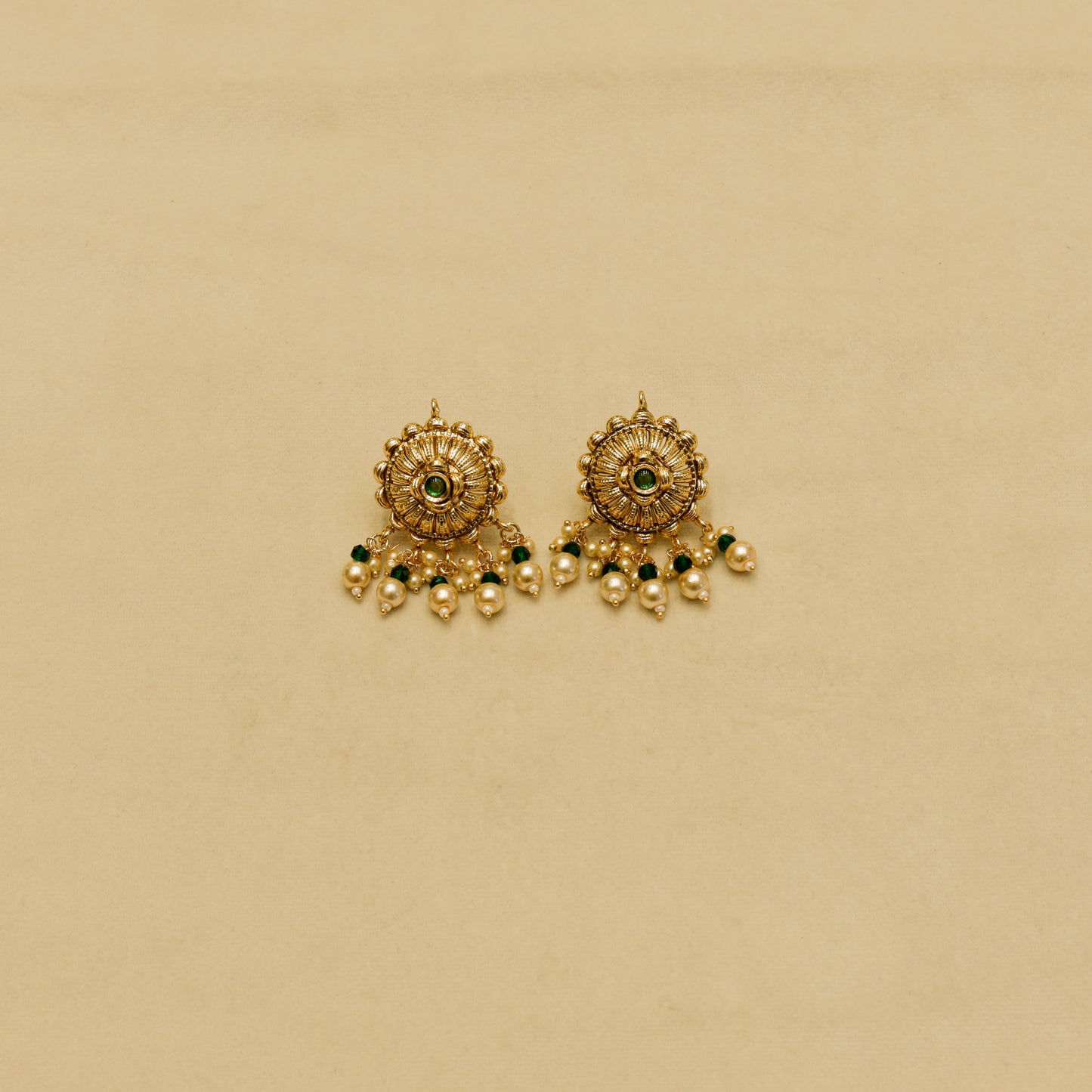 Aanura Gold-Plated Pearl & Green Stone Choker Set