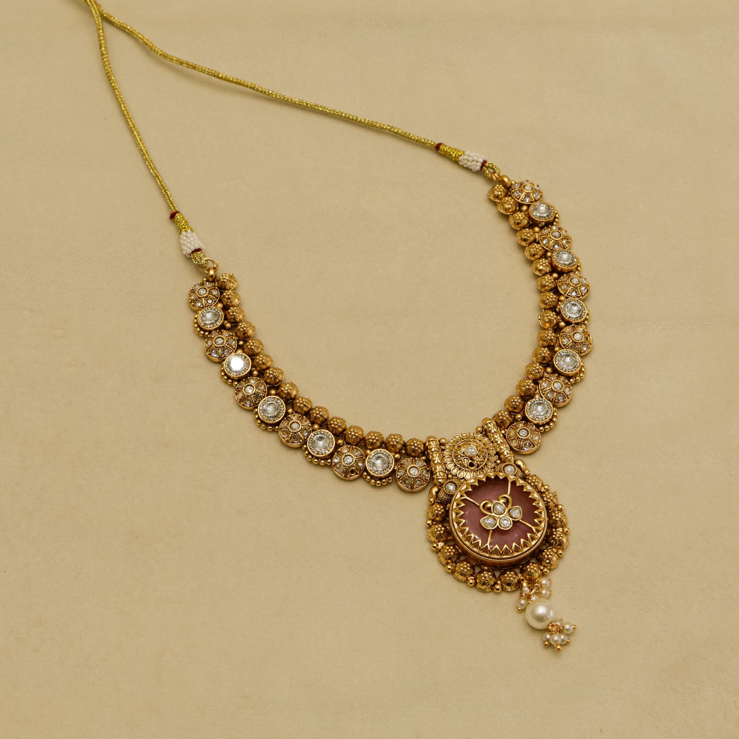 Aanura Circular Heritage Necklace with Green Stones