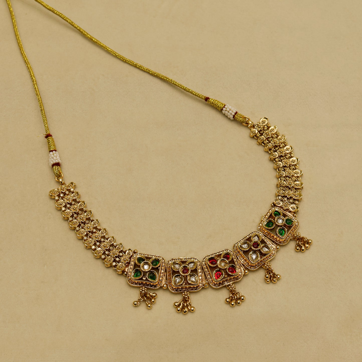 Aanura Antique Square Panel Choker Set with Earrings