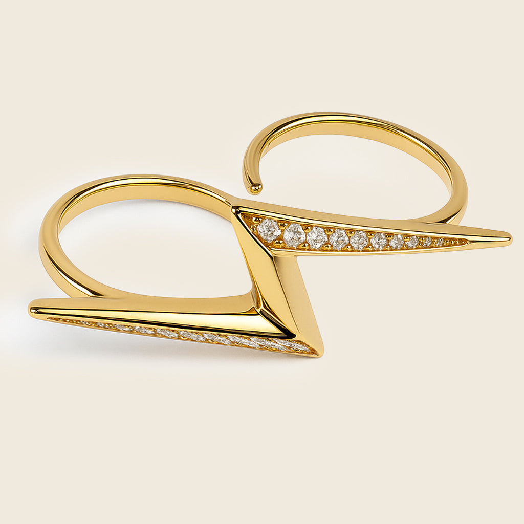 Aanura Gold-Plated Dual Finger V-Shaped Pavé Ring